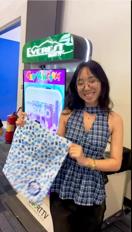 Participant playing the body-tracking game