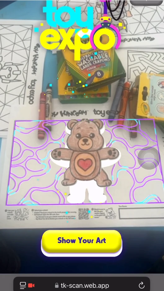 Toy Kingdom WebAR scan interface showing colored artwork